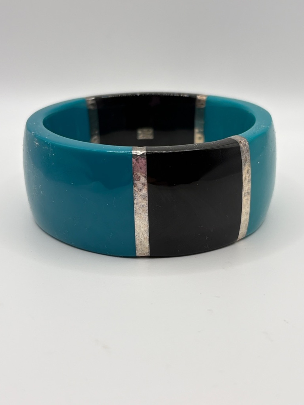 Ippolita Aqua Teal and Black Resin Bangle  925 Sterling Hamm Silver Glossy